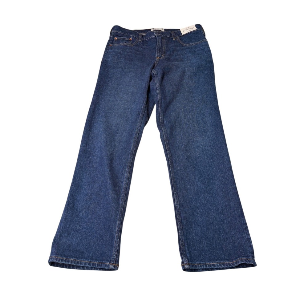 NWT Abercrombie Fitch The 90s Straight Mid Rise Dark Wash Denim Jeans W34 L30